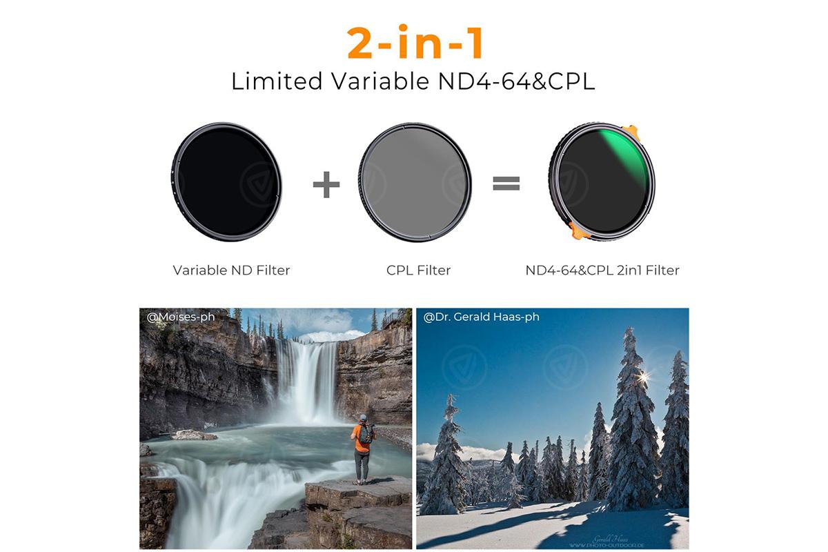 K&F Concept 37 mm ND4-ND64 (2-6 Stop) Variable ND Filter and CPL Circular Polarizing Filter 2 in 1